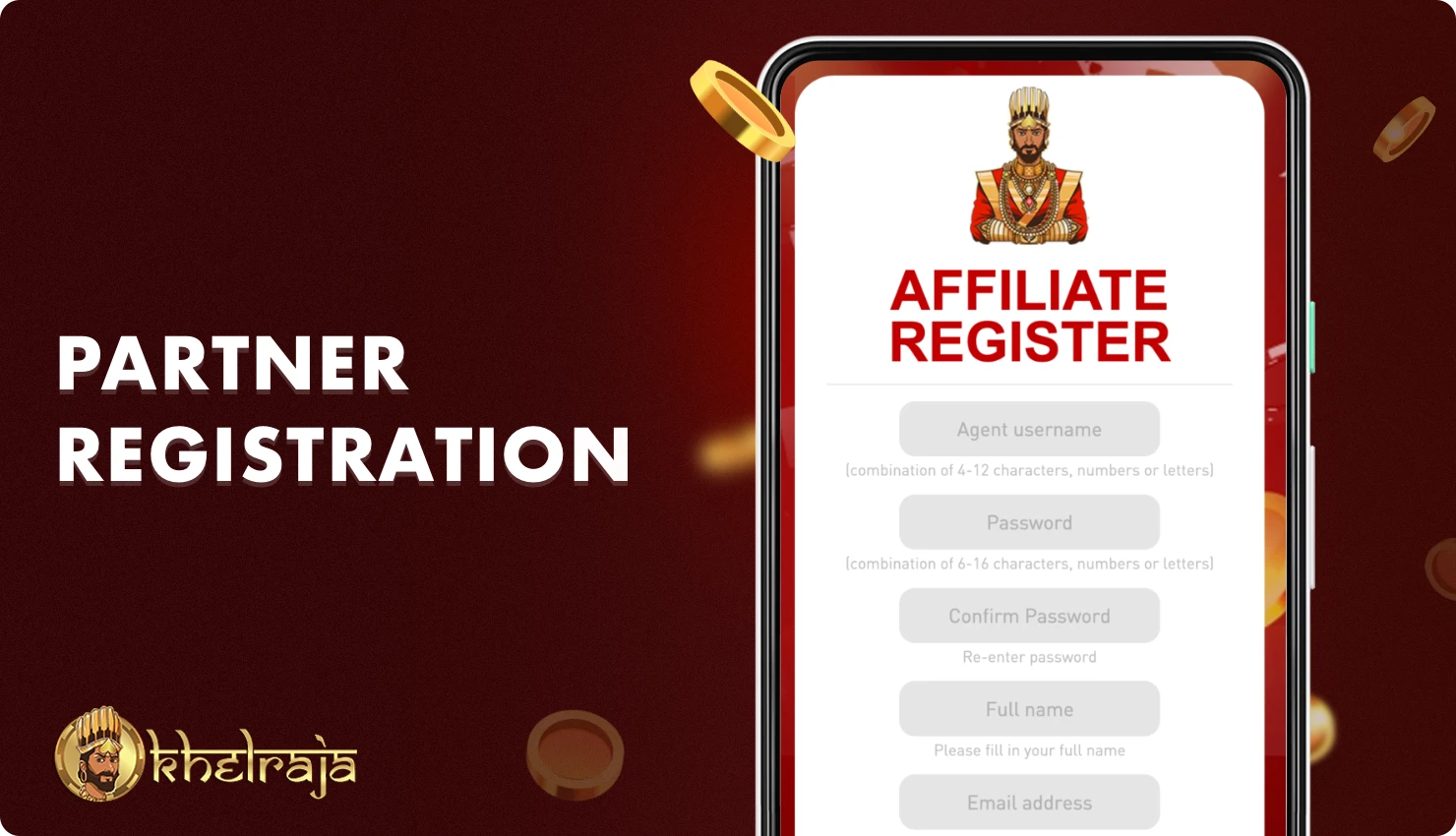 Registration in the Khelraja affiliate program takes several steps