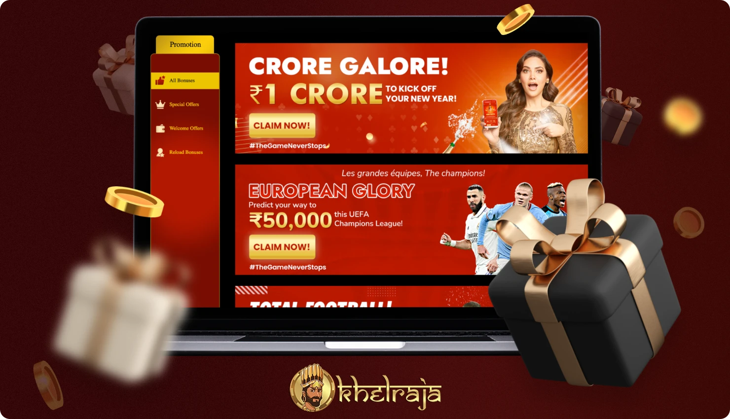 Khelraja बेटिंग कंपनी अपने भारतीय ग्राहकों को विभिन्न बोनस और प्रमोशन प्रदान करती है