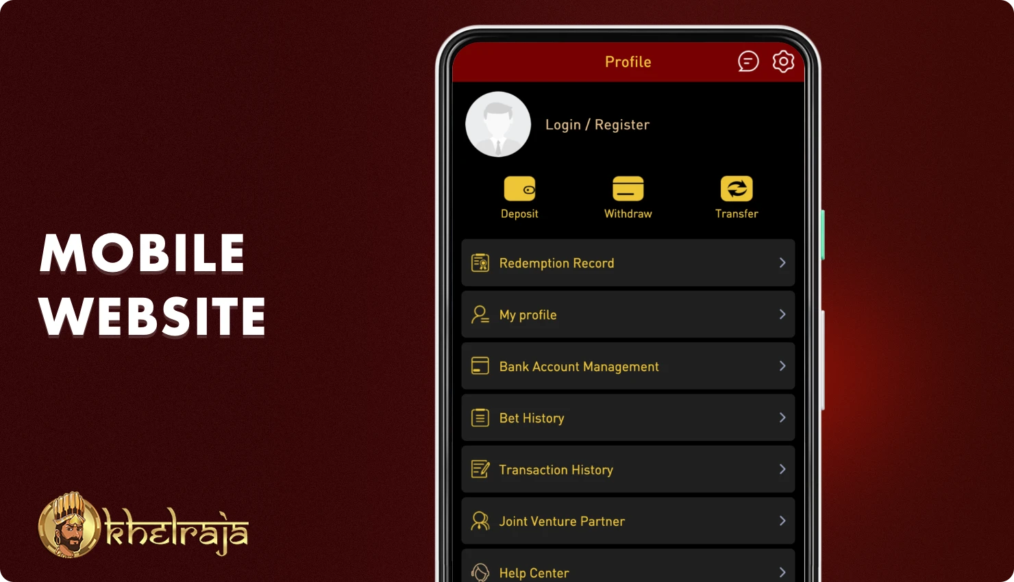 The mobile version of the Khelraja betting company website fully replicates the functionality of the desktop version