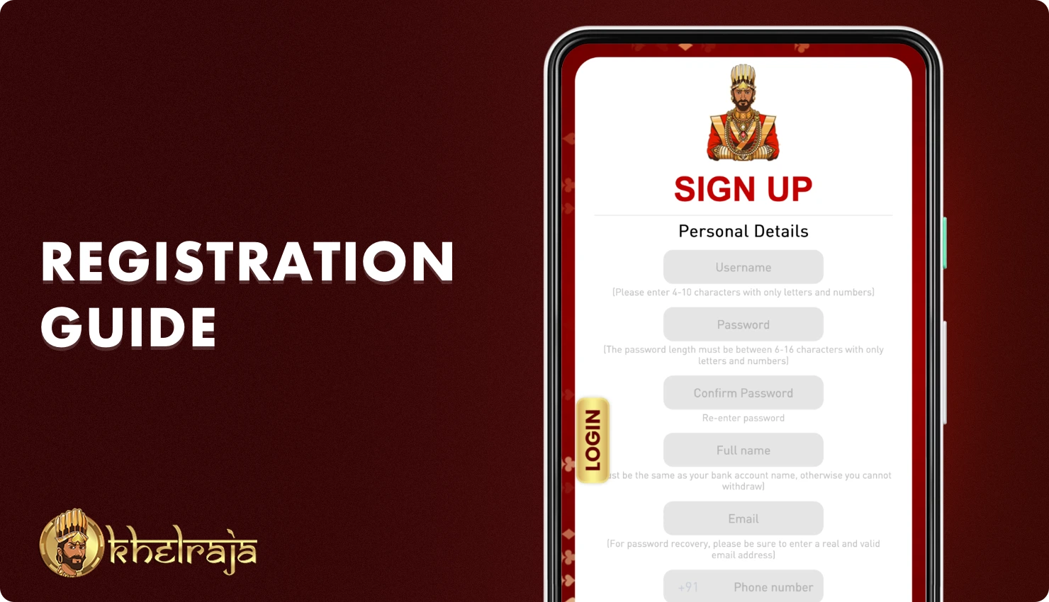To register on the Khelraja platform, you need to follow next steps