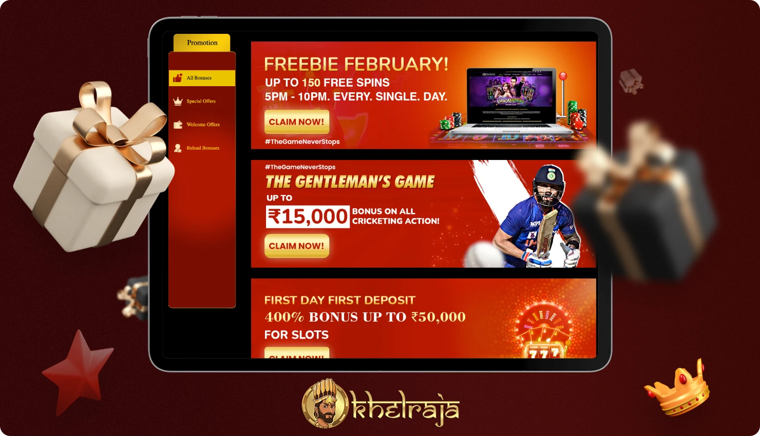 Khelraja users from India have the opportunity to receive bonuses and participate in promotions for additional bonuses