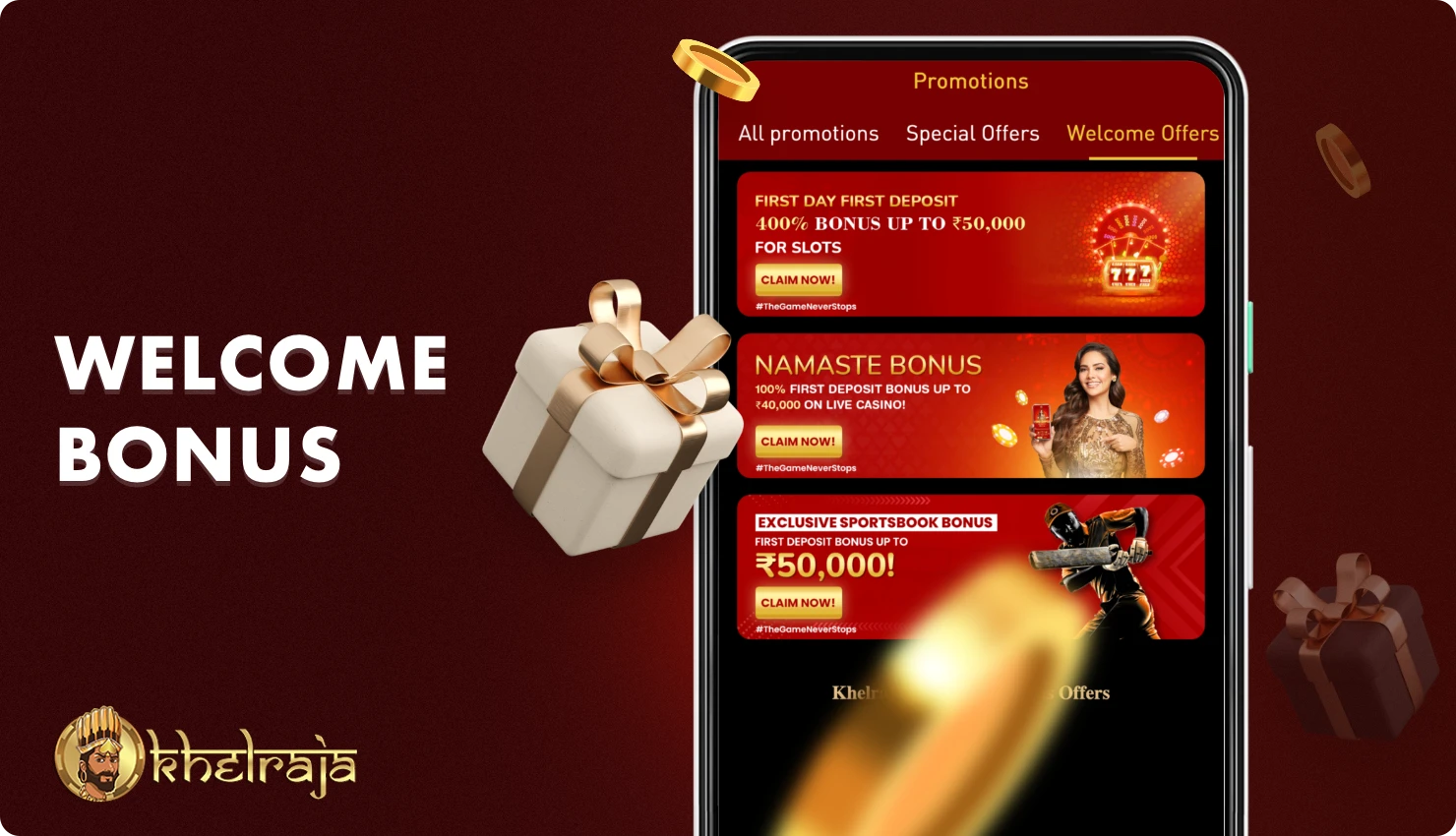 The Khelraja Welcome Bonus is also available to mobile users from India