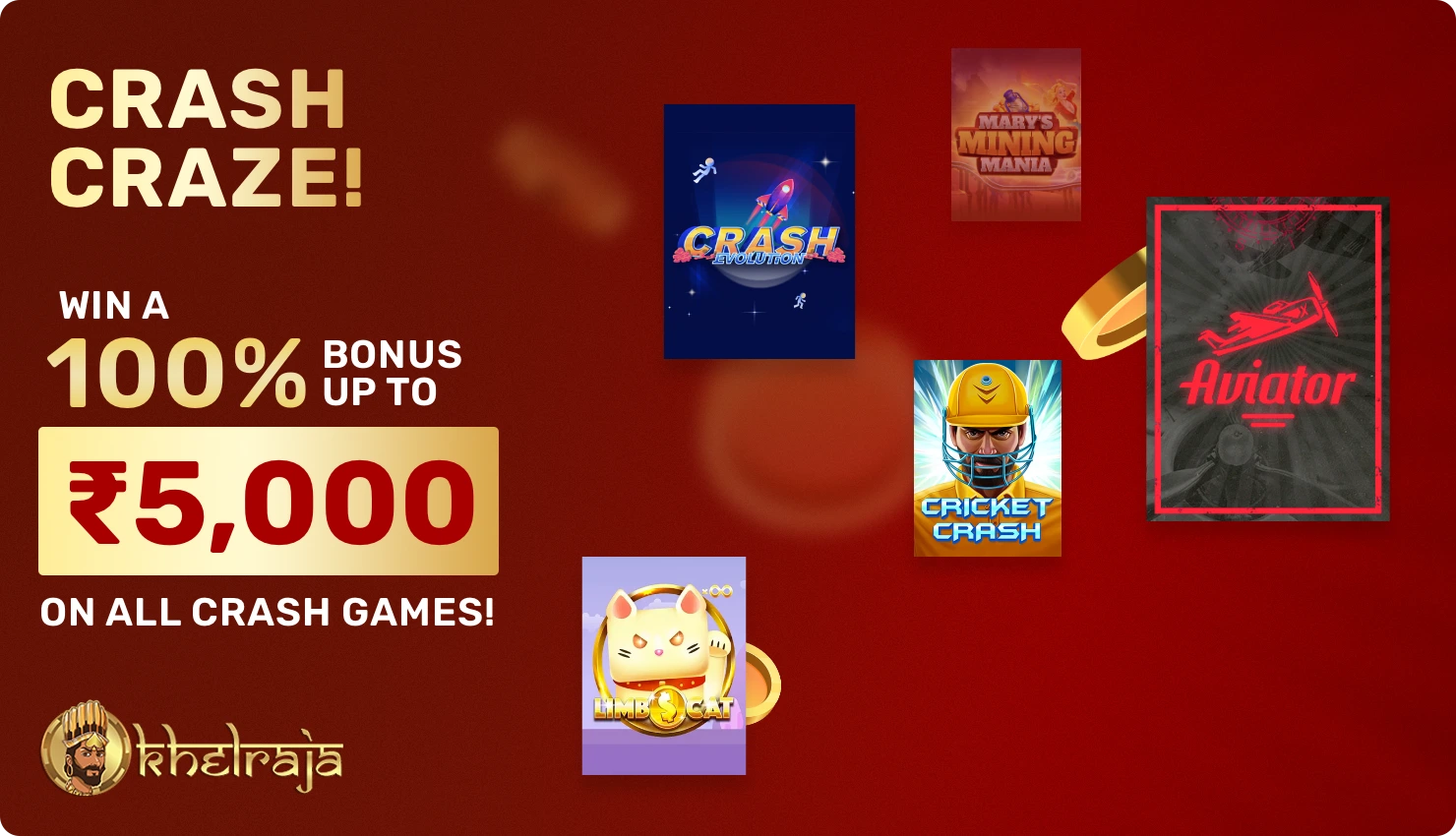 Khelraja's special Crash Craze bonus is for crash games at online casinos